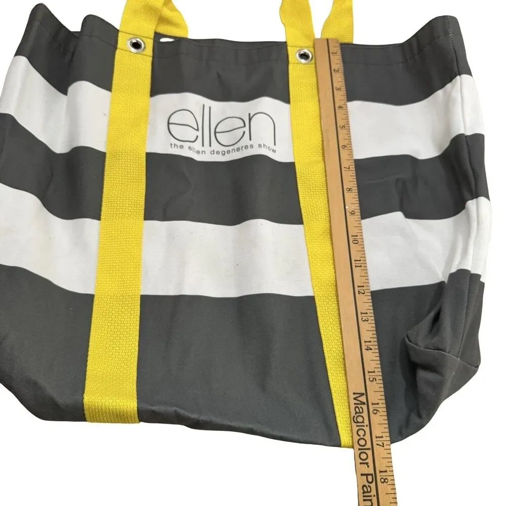 Ellen DeGeneres Tote Bag Canvas Cotton Yellow Gray White Striped